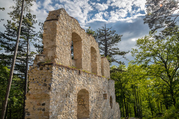 The Blatnica Castle, ruins of a medieval carpathian castle in north of Slovakia, Europe.