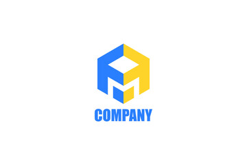 Vector logo element with initials A or FF in hexagon or cube pattern. Usable for general education and business logo