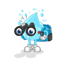 soda water with binoculars character. cartoon mascot vector