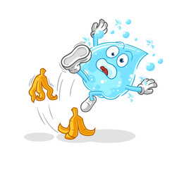 soda water slipped on banana. cartoon mascot vector