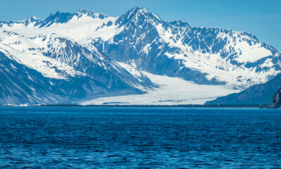 Wide view of the Bear Glacier entering Resurrection Bay near Seward Alaska