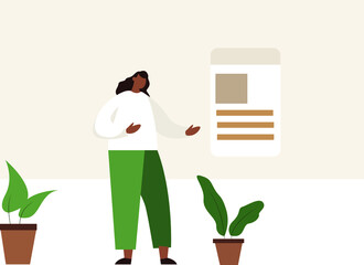 A woman registers online on different devices. Registration or registration user interface. The user uses secure login and password protection on the website or social media account. Vector illustrati