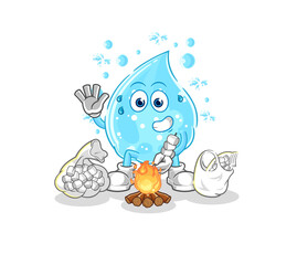 soda water roasting marshmallows. cartoon mascot vector