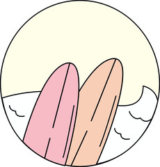 summer logo. summer paradise. beach sun palm trees surfboard