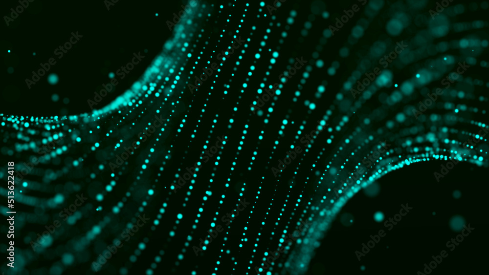 Poster digital background with movement of glowing particles. complex technologies of big data. 3d renderin