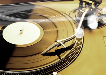 Vinyl record player. Old school style cinemagraph vinyl record player.