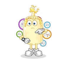 mayonnaise with wristwatch cartoon. cartoon mascot vector