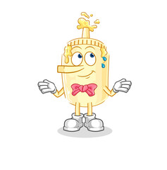 mayonnaise lie like Pinocchio character. cartoon mascot vector