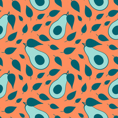 Avocado vegetable with bone and leaf seamless pattern blue pink for design, eps 10
