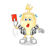mayonnaise referee with red card illustration. character vector