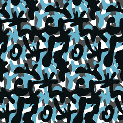 Camouflage seamless pattern, black blue color aquamarine