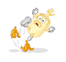 mayonnaise slipped on banana. cartoon mascot vector