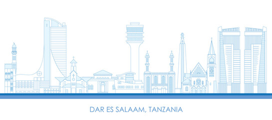 Obraz premium Outline Skyline panorama of city of Dar Es Salaam, Tanzania - vector illustration