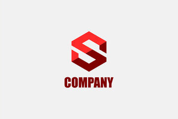Vector logo element with initial S in hexagon or cube pattern. Usable for general business logo