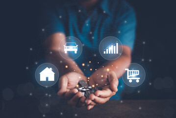 Saving money wealth and financial concept, Hands holding many coins, Investment, Saving money to...