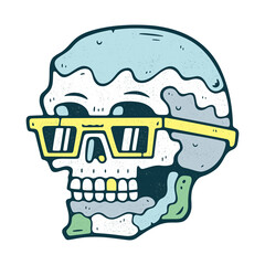 Funny engraved skull. Modern logo.