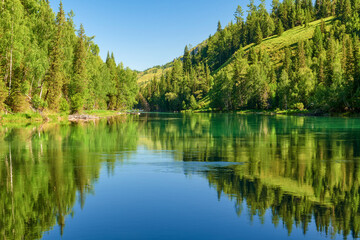 Fototapeta na wymiar The summer Kanas lake water in Xinjiang Uygur Autonomous Region,China.