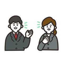 話し合うスーツの男性とスーツの女性