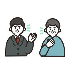 話し合うスーツの男性と高齢男性