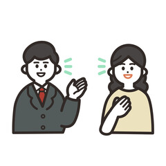 話し合うスーツの男性と女性