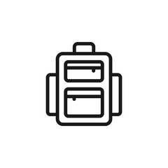 Science and education sign. Minimalistic monochrome vector symbol. Suitable for adverts, sites, articles, books. Vector line icon of school backpack