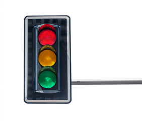 Traffic lights with three signals on white background