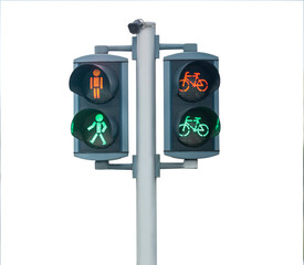 Pedestrian and bicycle traffic light on white background