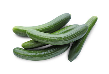 Whole fresh green cucumbers isolated on white, top view
