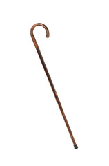 Elegant wooden walking cane isolated on white