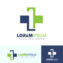 Obraz premium Green Cross and Number One Logo, moving line style logo