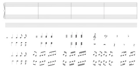 五線譜, 音符など楽譜・音楽モチーフの素材集 ベクターイラスト