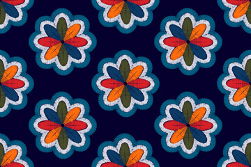 Ikat ethnic textile motif seamless pattern design. Aztec fabric carpet mandala ornaments textile decorations wallpaper. Tribal boho native turkey traditional embroidery vector background 