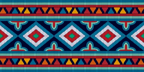Wall murals Boho Style Ikat ethnic textile motif seamless pattern design. Aztec fabric carpet mandala ornaments textile decorations wallpaper. Tribal boho native turkey traditional embroidery vector background 