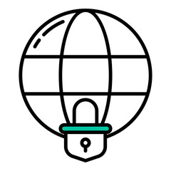 padlock and globe icon on transparent background