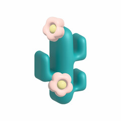 Cactus  isolated. 3d succulent  icon in summer.  tree with flower isolated 