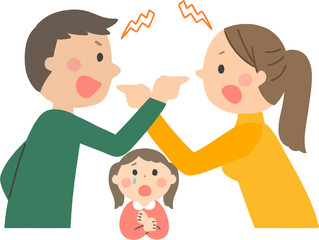 言い争いをする夫婦と泣いている女の子