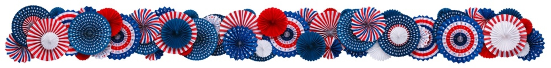Festive red, white, and blue USA decorations. For patriotic celebrations like 4th of July, Memorial day, Veteran's day, or other US American holidays.  - obrazy, fototapety, plakaty