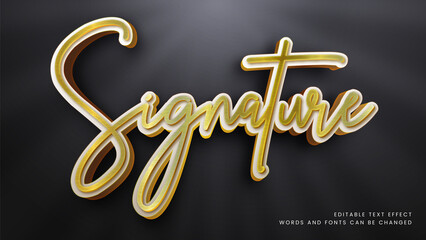 Elegant 3d gold signature text effect. Editable fancy font style perfect for logotype, title or heading text.