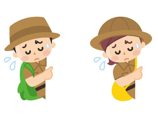 紹介　顔出し　困り顔の探検隊の子供
