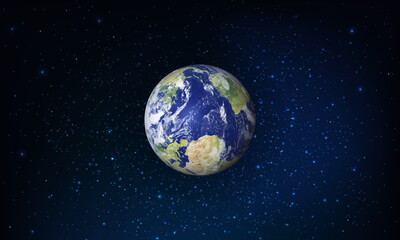 Fototapeta na wymiar Planet Earth in the night outer space. Dark starry cosmic background.