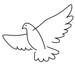 Creative outline dove illustration. Linear bird icon. Peace and freedom symbol on white background.