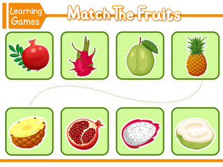 Matching Parts Of Fruits. Matching Children Educational Game. Activity For Preschool Years Kids And Toddlers. Vector Illustration