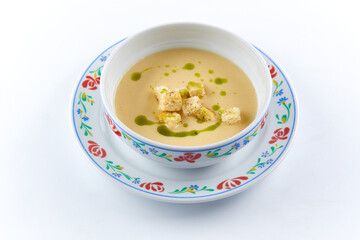 cream soup on the white background