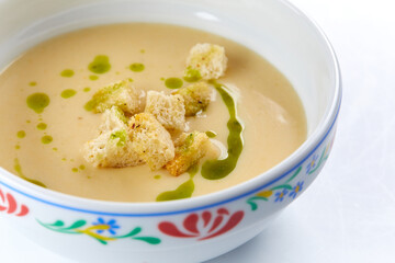 cream soup on the white background