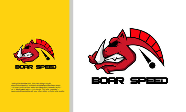 logo illustration vector graphic of boar head combined with RPM fit for automotive business.