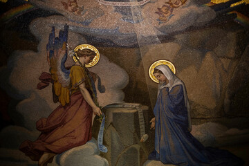 mosaic mural at The Sanctuary of Our Lady of Lourdes in France