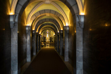 Hall way inside of Our Lady of Lourdes Sanctuary in France 