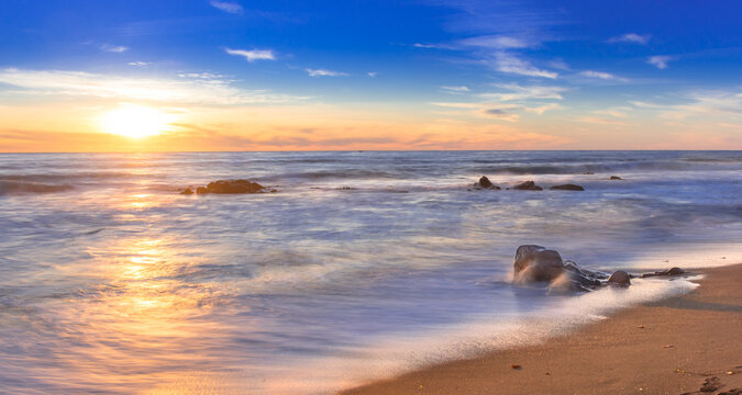 Sunset at Moonstone Beach, Cambria, California