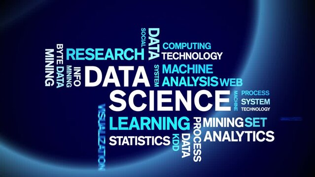 4k Data Science Animated Tag Word Cloud;Text Design big data Animation typography seamless loop.