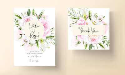 Fototapeta na wymiar beautiful watercolor floral wreath wedding invitation card template